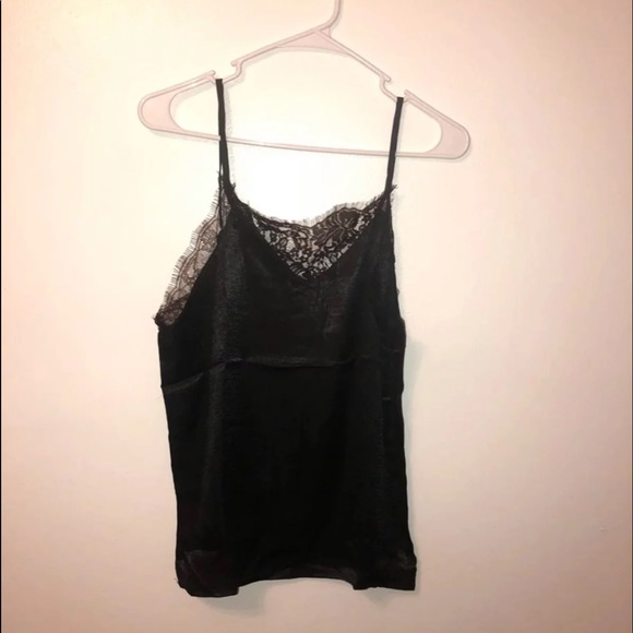 Black Satin Sexy Lace Trim Cami Tank Top - Picture 5 of 5